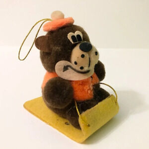 Vintage A&W Root Beer Advertising Bear On Sled Christmas Tree  Ornament Flaws
